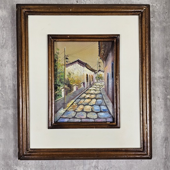 Original Oil‎ Painting by Marcelo Pincay Cobblestone Street Scene Latin America